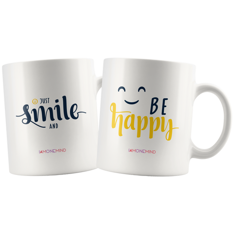 I AM - Just Smile and Be Happy - Combo White 11 oz Mugs